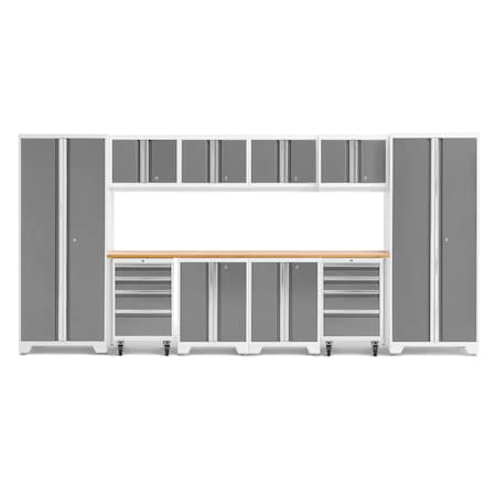 Newage Products Bold Series 12 Piece Garage Cabinet Set with Bamboo Top, White 56915